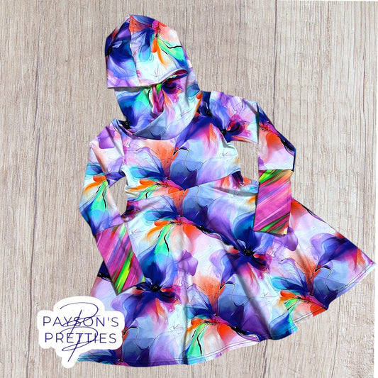 Watercolor Floral - READY to SHIP; Style: grow with me with hoodie; Size: 3-6 grow with me